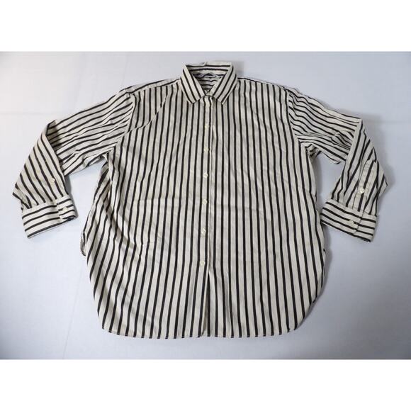 Zara Womens Large Blouse Top Striped Black White Button Up Beetlejuice Minimalis - Picture 6 of 11